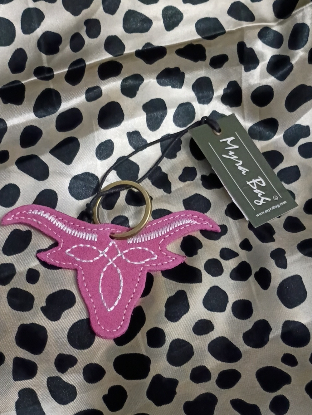 Myra Bag Pink Leather Bull Keychain Keyring